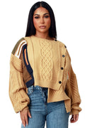 Asymmetric Patchwork Knit Button Sweater by The House of Stylez