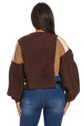 Asymmetric Patchwork Knit Button Sweater by The House of Stylez