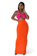 Fuchsia / Orange Color Block Maxi Dress by The House of Stylez