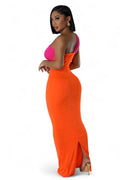 Fuchsia / Orange Color Block Maxi Dress by The House of Stylez