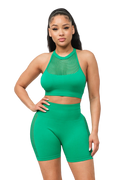 Front Fishnet Contrast Halter Top and Shorts Set by The House of Stylez