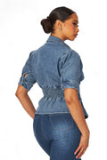 Ingrid Smocked Detail Peplum Denim Top by The House of Stylez