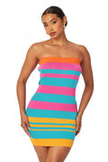 Multi Color Strapless Striped Knit Mini Dress by The House of Stylez