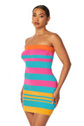 Multi Color Strapless Striped Knit Mini Dress by The House of Stylez