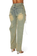 Elaine Rhinestone Chain Embellished Denim Jeans by The House of Stylez
