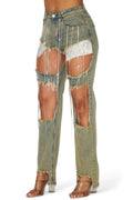 Elaine Rhinestone Chain Embellished Denim Jeans by The House of Stylez
