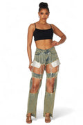Elaine Rhinestone Chain Embellished Denim Jeans by The House of Stylez