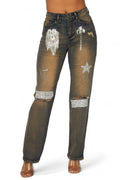 Dreaming Of You Rhinestone Fringe Denim Pant Jeans by The House of Stylez