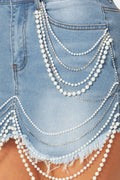 Alicia Pearl Detailed Mini Denim Jean Skirt by The House of Stylez