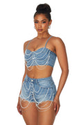 Pearl Detail Denim Short Set by The House of Stylez