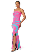Multi Color Waves Strapless Maxi Tube Dress by The House of Stylez