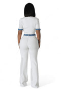 Two Piece Knit Pants Set with Denim Trim by The House of Stylez