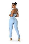 Light Blue Denim Halter Jumpsuit by The House of Stylez