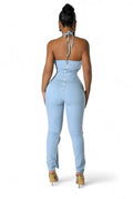 Light Blue Denim Halter Jumpsuit by The House of Stylez