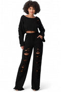 Two Piece Off the Shoulder Distressed Pants Set {TALL GIRL FRIENDLY} by The House of Stylez