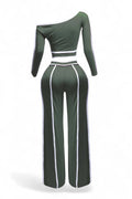 Off Shoulder Long Sleeve Top with Wide Leg Pants by The House of Stylez