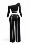 Off Shoulder Long Sleeve Top with Wide Leg Pants by The House of Stylez