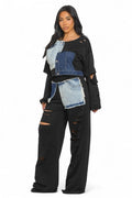Long Sleeve Patch Denim Detail Pants Two Piece Set {Tall Girl Friendly} by The House of Stylez