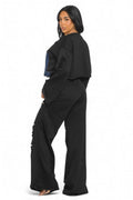 Long Sleeve Patch Denim Detail Pants Two Piece Set {Tall Girl Friendly} by The House of Stylez