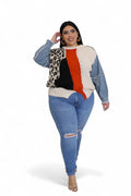 Curvy Leopard/Ivory/Rust/Black Denim Sleeve Sweater Top by The House of Stylez