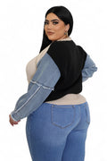 Curvy Leopard/Ivory/Rust/Black Denim Sleeve Sweater Top by The House of Stylez