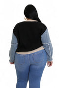 Curvy Leopard/Ivory/Rust/Black Denim Sleeve Sweater Top by The House of Stylez
