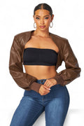 Tara Vegan Leather Cropped Bolero Jacket by The House of Stylez