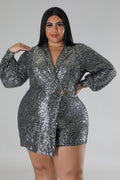 Gracie Babe - Semi stretch Sequin Romper - Plus Size by Fasheabe