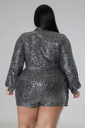 Gracie Babe - Semi stretch Sequin Romper - Plus Size by Fasheabe