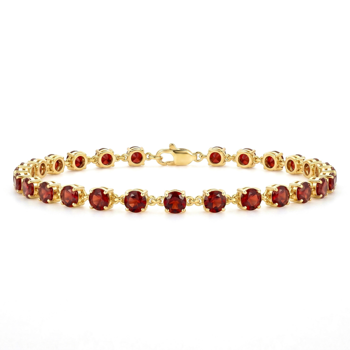 4.72 Ct Round Red Garnet Prong Yellow Gold Plated Silver Classic Inline Lobster Clasp Tennis Bracelet by Fine Color Jewels