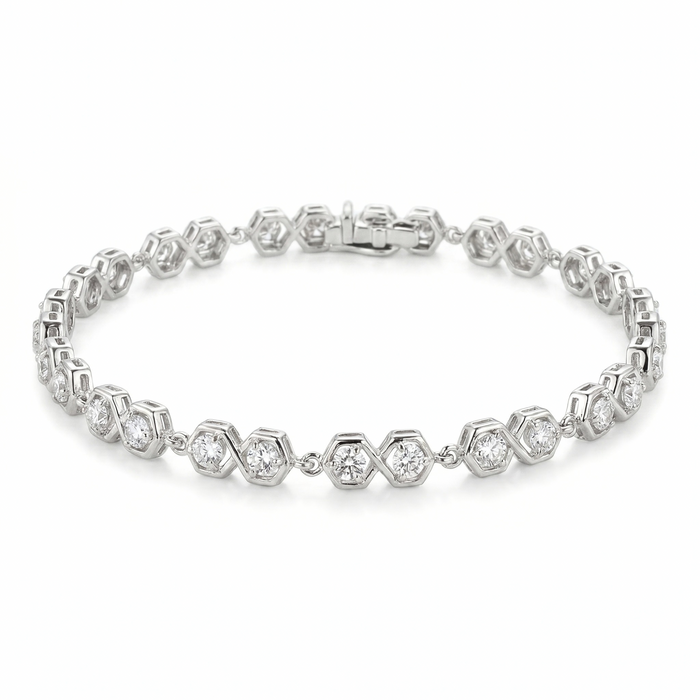 5.4 Ct Round White Zircon Bezel Silver Infinity Link Bracelet by Fine Color Jewels