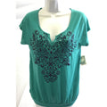 Currants Embellished T-Shirt aqua Green Rhinestone, Size small by Vanessa Jane