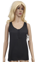 BCX Chiffon Front Knit Back Henley Tank, Black, Size Small by Vanessa Jane