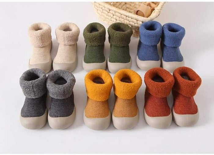 Toddler Sock Shoes with Rubber Soles | Fleece Winter Barefoot Shoes by ozznekshoes