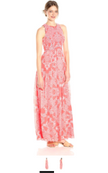 Vince Camuto Women's Printed Chiffon Maxi, Coral/Ivory, Size 6 by Vanessa Jane