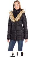 Noize Women's Ivy Large Faux Fur Collar Coat with Hood and Storm Cuffs, Black, M by Vanessa Jane