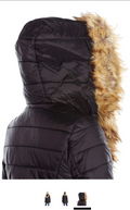 Noize Women's Ivy Large Faux Fur Collar Coat with Hood and Storm Cuffs, Black, M by Vanessa Jane