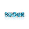 Round Natural Blue Paraiba Apatite Prong Rhodium Plated Silver Five Stone Ring
