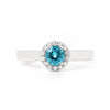 0.55 Ct Round Blue Natural Paraiba Apatite Prong Sterling Silver Halo Ring