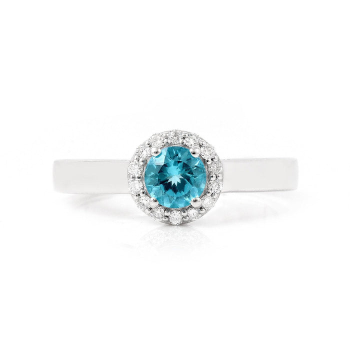 0.55 Ct Round Blue Natural Paraiba Apatite Prong Sterling Silver Halo Ring by Fine Color Jewels