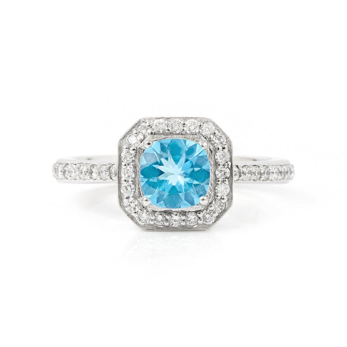 1.05 Ct Cushion Natural Blue Paraiba Apatite Pave Rhodium Plated Silver Halo Ring by Fine Color Jewels