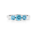 0.55 Ct Round Natural Blue Paraiba Apatite Prong Rhodium Silver Three Stone Ring by Fine Color Jewels