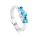 0.55 Ct Round Natural Blue Paraiba Apatite Prong Rhodium Silver Three Stone Ring by Fine Color Jewels