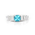 1.05 Ct Cushion Blue Natural Paraiba Apatite Prong Rhodium Plated Sterling Silver Baguette Accents Five Stone Ring by Fine Color Jewels