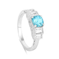 1.05 Ct Cushion Blue Natural Paraiba Apatite Prong Rhodium Plated Sterling Silver Baguette Accents Five Stone Ring by Fine Color Jewels