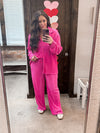 Pleated Button Up Set: Dark Pink