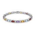 11.8 Ct Baguette Rainbow Multi-Gemstone Prong Silver Alternating Inline Box Clasp Tennis Bracelet by Fine Color Jewels
