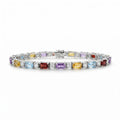 11.8 Ct Baguette Rainbow Multi-Gemstone Prong Silver Alternating Inline Box Clasp Tennis Bracelet by Fine Color Jewels