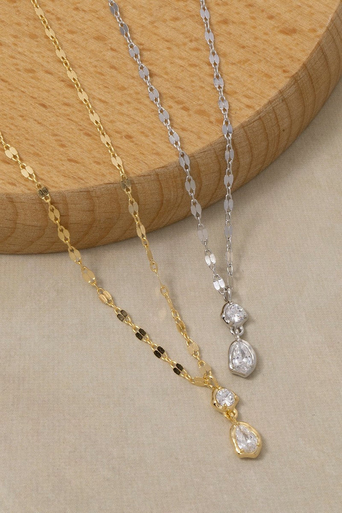 Double Cz Drop Pendant Necklace: Gold by Boutique 23