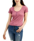 Freshman Juniors Textured Hook & Eye Henley Top by Vanessa Jane